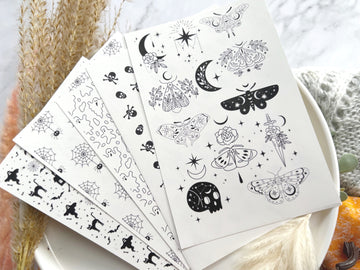 1 Sheet, Approx 14x90cm, Skull Halloween Themed Water Decal Image Transfer for Polymer Clay / Ceramics